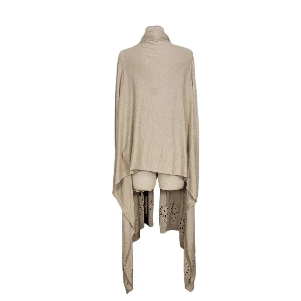 Escada Tan Cream Wrap Cardigan Sweater Sz XS Asymmetrical Front Eyelet Silk Blen